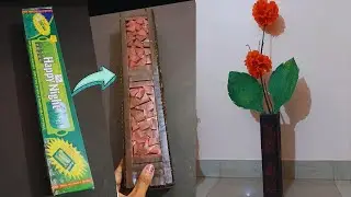Diy || flower vase from waste cardboard box || Reuse || Beautiful long Rectangular flower vase||