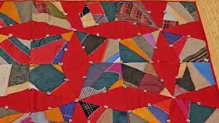 19th Century American Crazy Quilt with Red Stars, @thepersianknot , SKU 2200