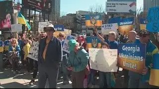 Protest on Russian invasion of Ukraine on held at Centennial Olympic park
