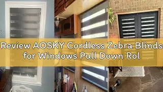 Review AOSKY Cordless Zebra Blinds for Windows Pull Down Roller Window Shades Dual Layer Light Filte