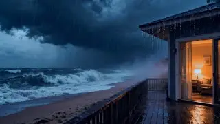 💤 Relaxing Rainstorm & Ocean Waves ASMR 🌧️ Sleep Sounds