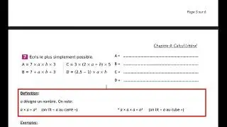 5e - Calcul Littéral : Simplifier une expression littérale