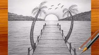 Easy Sunset Scenery Drawing || Pencil Drawing Tutorial Step by Step