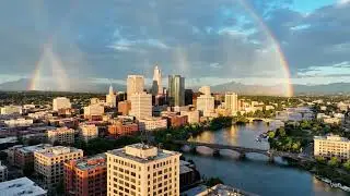 AI Generated video - Portland, Oregon-like Rainbow Drone Flythrough Google Gemini Veo 3