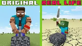 Zombie Becomes Herobrine in Sword Challenge ⚡⌚ | Original vs Real Life | Minecraft Animation