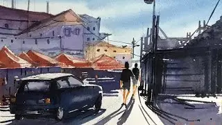 Learn water color painting techniques with a simple landscape