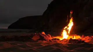 Relaxing Beach Bonfire at Night 🔥 Ocean Waves & Crackling Fire Sounds for Sleep
