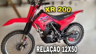 TESTEI A XR 200 COM RELA&Ccedil;&Atilde;O 12X50 *trilha de moto*