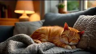 “แมวส้มนอนหลับบนโซฟาอย่างมีความสุข 🐱🛋️เหมาะสำหรับการพักผ่อน นอนหลับ อ่านหนังสือ #catsleepingmusic