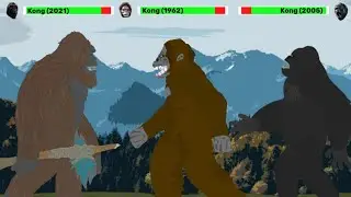 [DC2] Kong 2021 vs Kong 1962 vs Kong 2005 | Part 3 | ANIMATION with healthbars