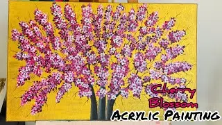 Cherry Blossom Acrylic Painting | Thick Flower Painting | Easy And Simple Painting