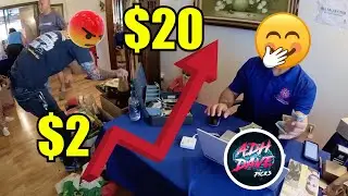 HE WAS CHANGING THE PRICING LAST MINUTE AT THIS GARAGE SALE....