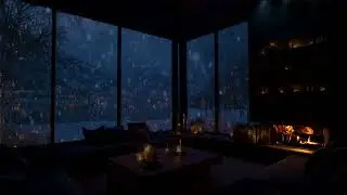 Winter Relaxation ❄️ Cozy Fireplace Warmth Amidst Falling Snow for Deep Sleep