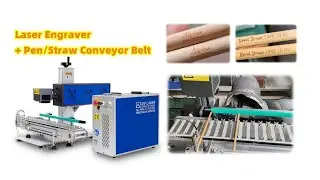 Co2 galvo Laser Engraver with Conveyor Belt for pen bamboo reed straw printing