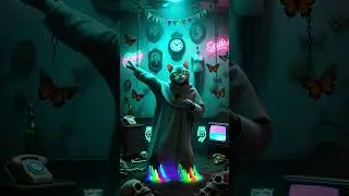 CUTE & CREEPY DANCING CAT: 🐱 Holy Cat Dance of the Neon Void! ✨ #dance #horrorstories #magic