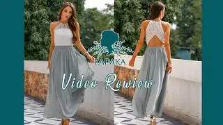 Women Grey Open Back A Line Round Neck Long Chiffon Formal Dress with Lace | ZAPAKA