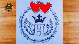 The Most Beautiful H letter circle drawing||simple H letter drawing pencil drawing for beginners 