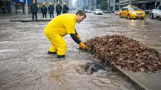 Massive Water Flow After Clearing a Blocked Storm Drain