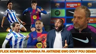 HANSI FLICK KONFIME RAPHINHA PA ANTRENE MATEN AN, ALMAN AN TRÈ EGZIJAN ANVÈ JWÈ BARCELONE YO