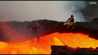 Man surfing on lava