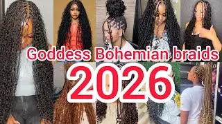 Knotless Bohemian braids hairstyles for black women | Goddess box braids styles | box braid