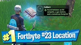 Fortnite Fortbyte #23 Location - Found between an RV campsite, a Gas Station and Monstrous Footprint