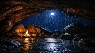 Cozy Cave Rain Sounds with Warm Fire 🔥🌧️ | Sleep, Relax & Feel Safe | 1 Hour