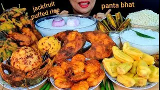ASMR:EATING MY FAVOURITE PANTA BHAT AFTER A LONG TIME WITH DELICIOUS ITEMS||ZAKIA-SPICY ASMR