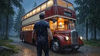 Man Built a Secret Bus Home in the Jungle - Heavy Rain ASMR