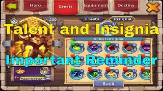 Castle Clash Talent and Insignia Choice: Important Reminder