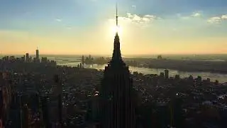 Empire State Building an hour before sunset, aerial views.