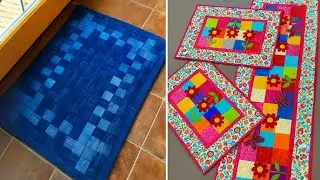 Tapete Patchwork com Retalhos de Tecido e Jeans | DIY Patchwork Rug Using Fabric Scraps & Denim