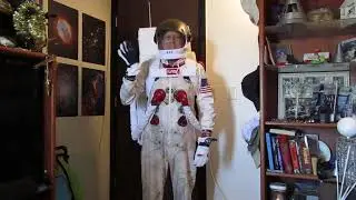 Roger Garrett in his NASA Astronaut Lunar Space Suit with Portable Life Support System (PLSS).