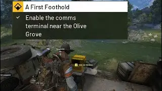 Enable the comms terminal near the olive grove - A First Foothold