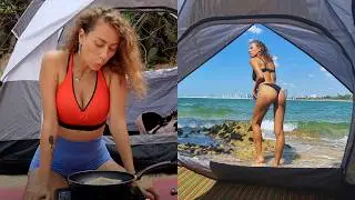 SOLO GIRL SURVIVAL ASMR CAMPING NEAR THE LAKE