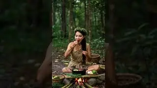 Primitive Jungle Cooking by Beautiful Cambodian Woman Roasted Beef, Chicken & Wild Fruits