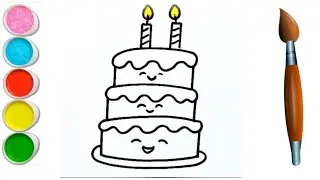 Cake drawing for beginners | Coloring cake | Kids Drawing | Kids video | Toddlers | Painting #cake