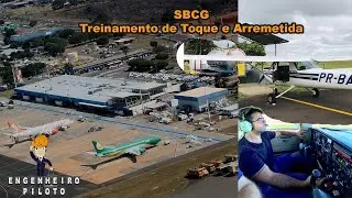 Voo real C152 Treinamento de Toque e Arremetida no SBCG - Aeroporto Internacional de Campo Grande MS