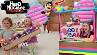 Hello Neighbor in Real Life Destroys Our Cotton Candy Cuties Box Fort Shop! Toy Scavenger Hunt!!