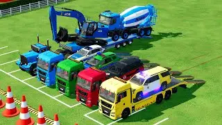 🔴 FS22 - TRANSPORTING EXCAVATOR, POLIMIX MIXER TRUCK, FIRE TRUCK, POLICE CAR, WITH MAN TRUCK #fs22