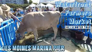 🇺🇸 Des Moines Marina Pier with The Summer Waterfront Farmers Market (Scooter Tour around).
