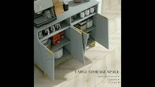 HOMCOM Grey Metal Base Accent Cabinet: Sideboard Bar Cabinet with 4 Doors,Adjustable Shelves,Hallway