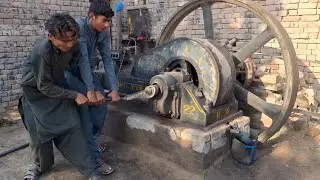 Desi old black engine starting up hard work !! Desi old black engine