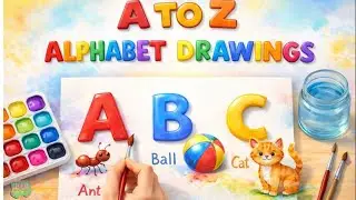 Realistic Watercolor A–Z Script Alphabet – Hand-Painted Animal Illustrations (A-Ant to Z-Zoo)