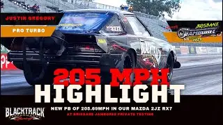 205 MPH Highlight for Blacktrack Mazda RX7 at Brisbane Jamboree 23 Testing
