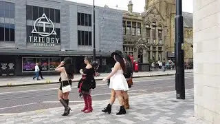 BLACKPOOL IS BUSY, pubs. Bars. Sights & sounds . people- scooter rally in town  saturday afternnon.