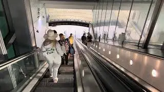 London Gatwick Airport, 2x Kone escalator & travelator ride over bridge to departure gates 101-113