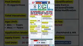 ECL ITI Apprentice Recruitment 2025 &ndash; 280 Posts | Apply Offline #shorts #job #govtjobs #ecl #itijobs