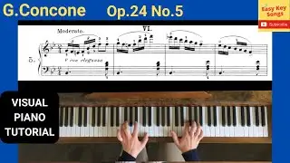 G.Concone Etude No.5 Op.24 from 25 Melodic Studies. Easy and Progressive. Piano Tutorial