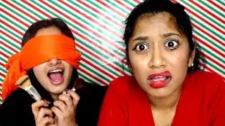 BLINDFOLDED MAKEUP CHALLENGE! | HOLIDAY MAKEUP LOOK? | LifeOfPrie